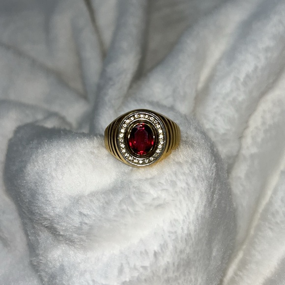 14k.t. G.E. Espo - joseph esposito garnet with pave diamond circle gold ring - Picture 2 of 14